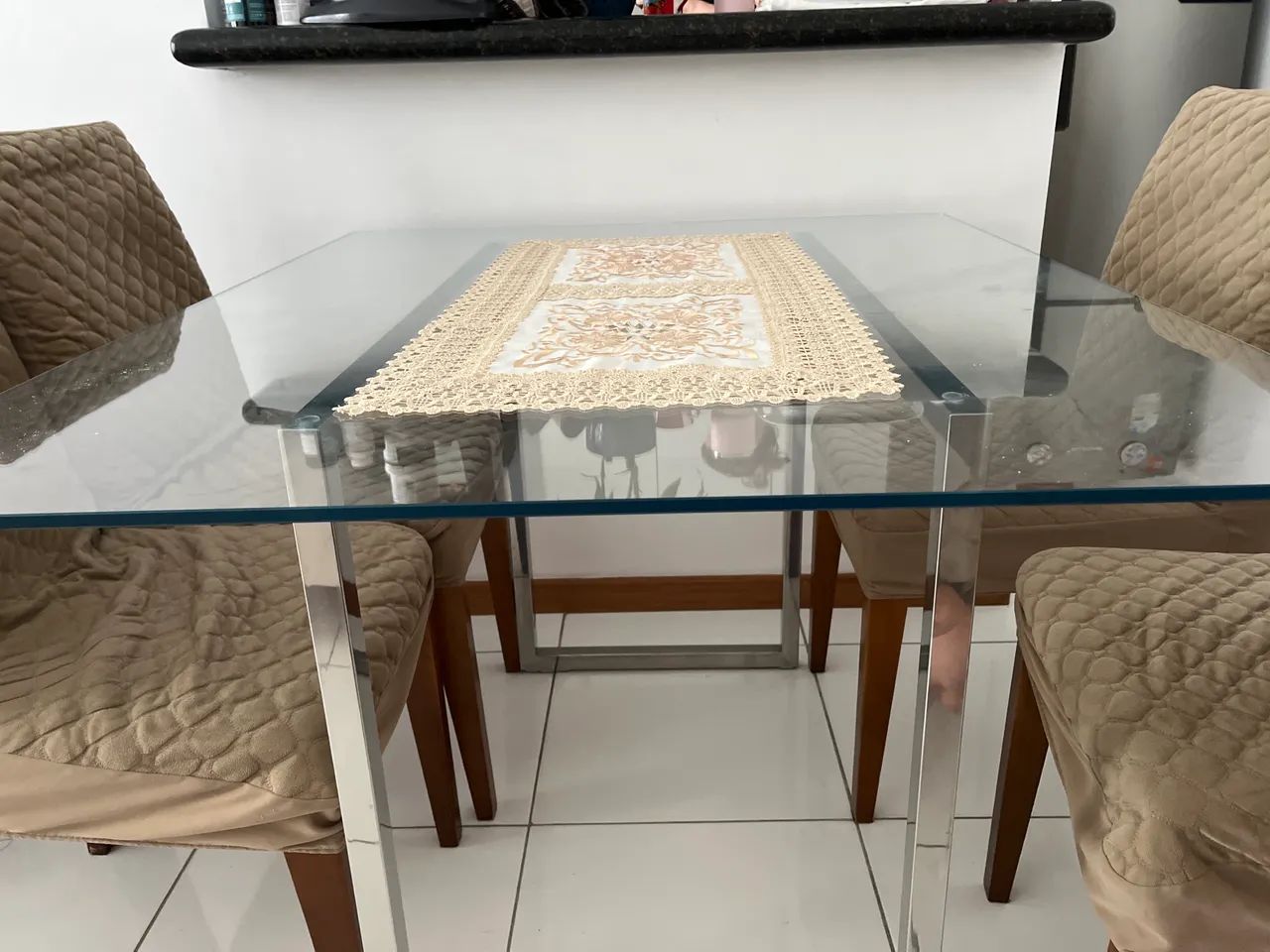 Mesa de Vidro Temperado com Base de Inox - Foto 2