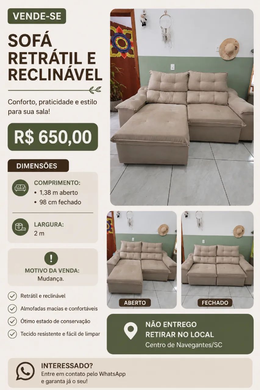 Sofá retrátil bege