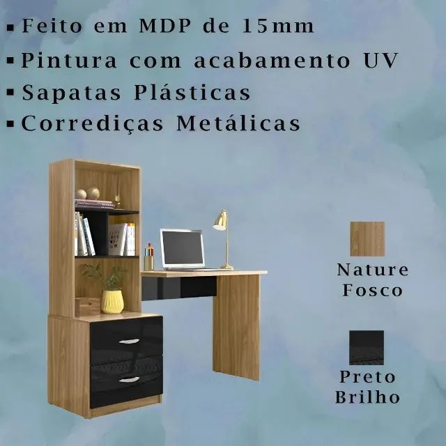 Escrivaninha Home Office com Estante Cristal - Foto 4