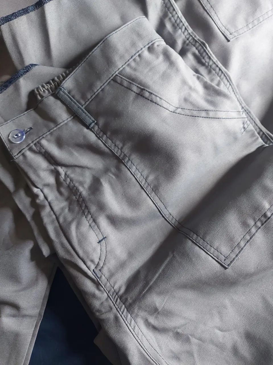Calça De Brim 1/2 Elástico Cinza Uniforme Profissional 