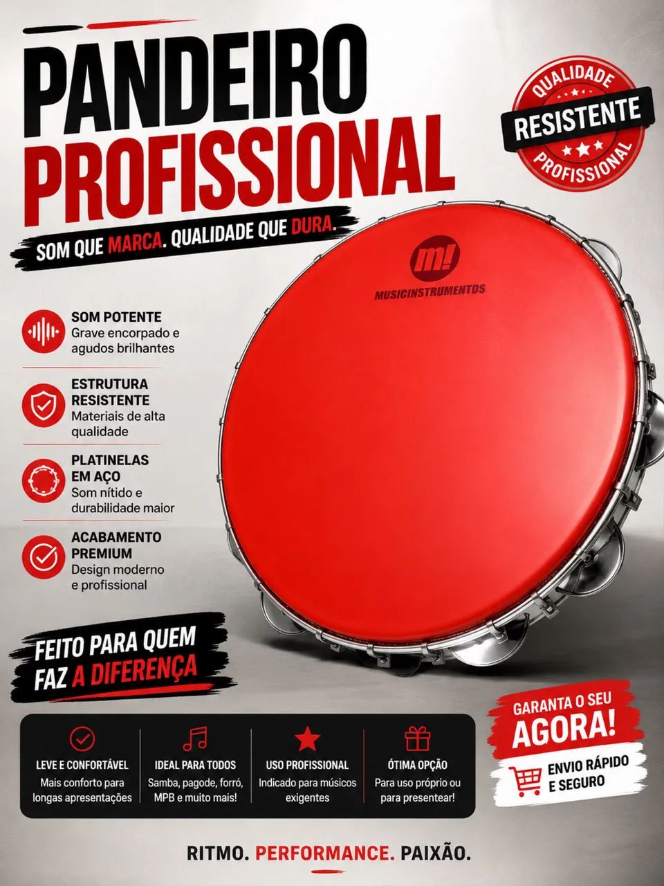 Pandeiro 10 Polegadas - Foto 3