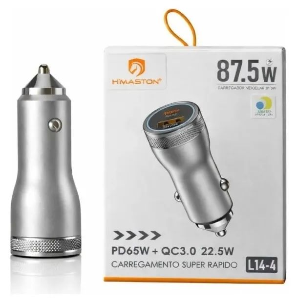 Carregador Veicular Turbo 87,5w Celular Usb+tipo-c Carro