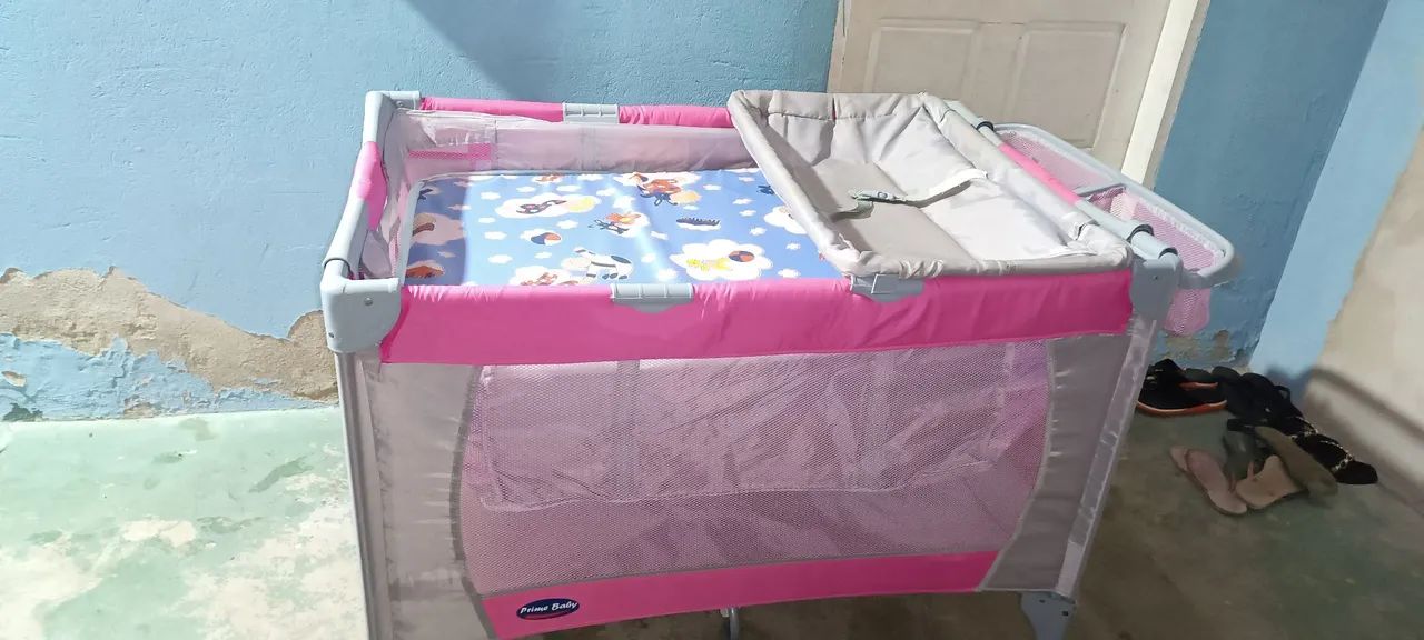 Chiqueirinho de menina rosa com cinza , com colchão  - Foto 3