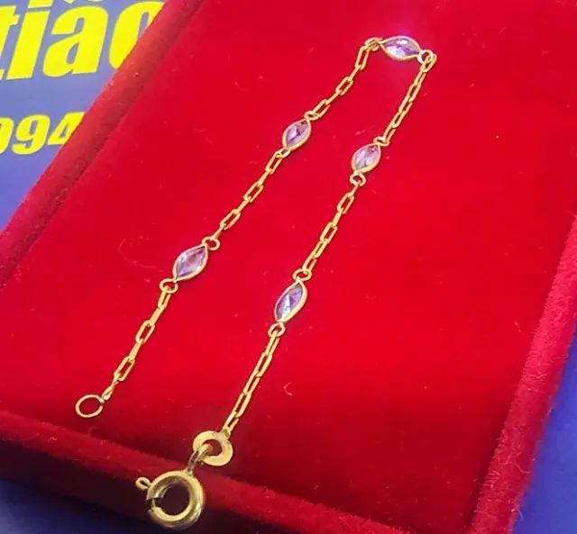 Pulseira Infantil Pedrinhas Ouro 18 Kilates Peso 0.80 Gramas 13 Cm Pedra 2 mm              - Foto 5