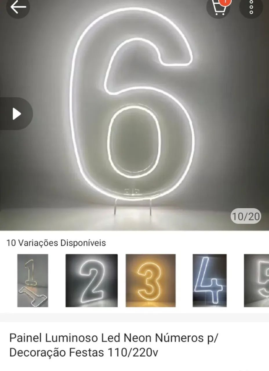 Número 6 em led para decoração  - Foto 2