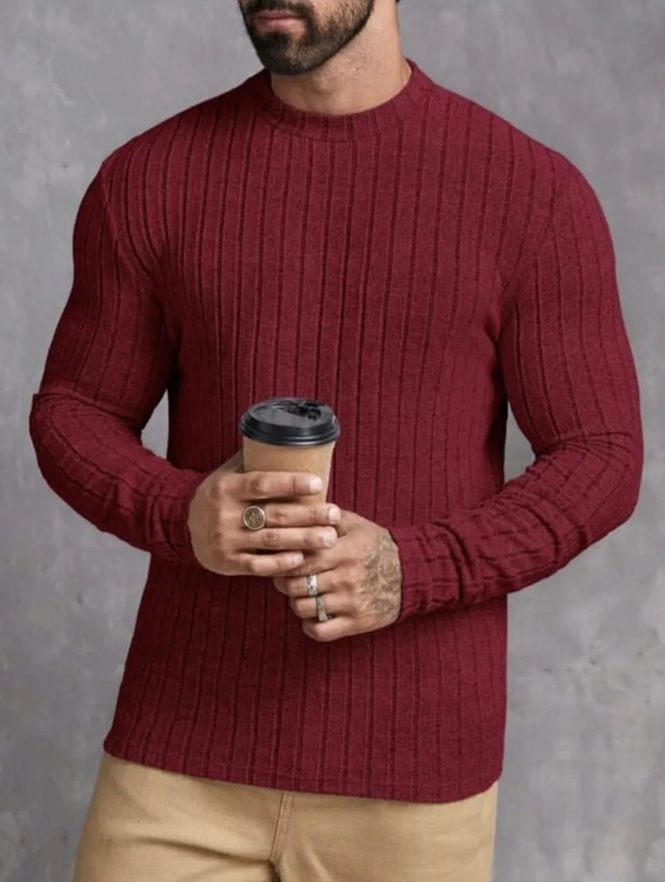 Camiseta com Nervuras Vinho Manfinity - Foto 3