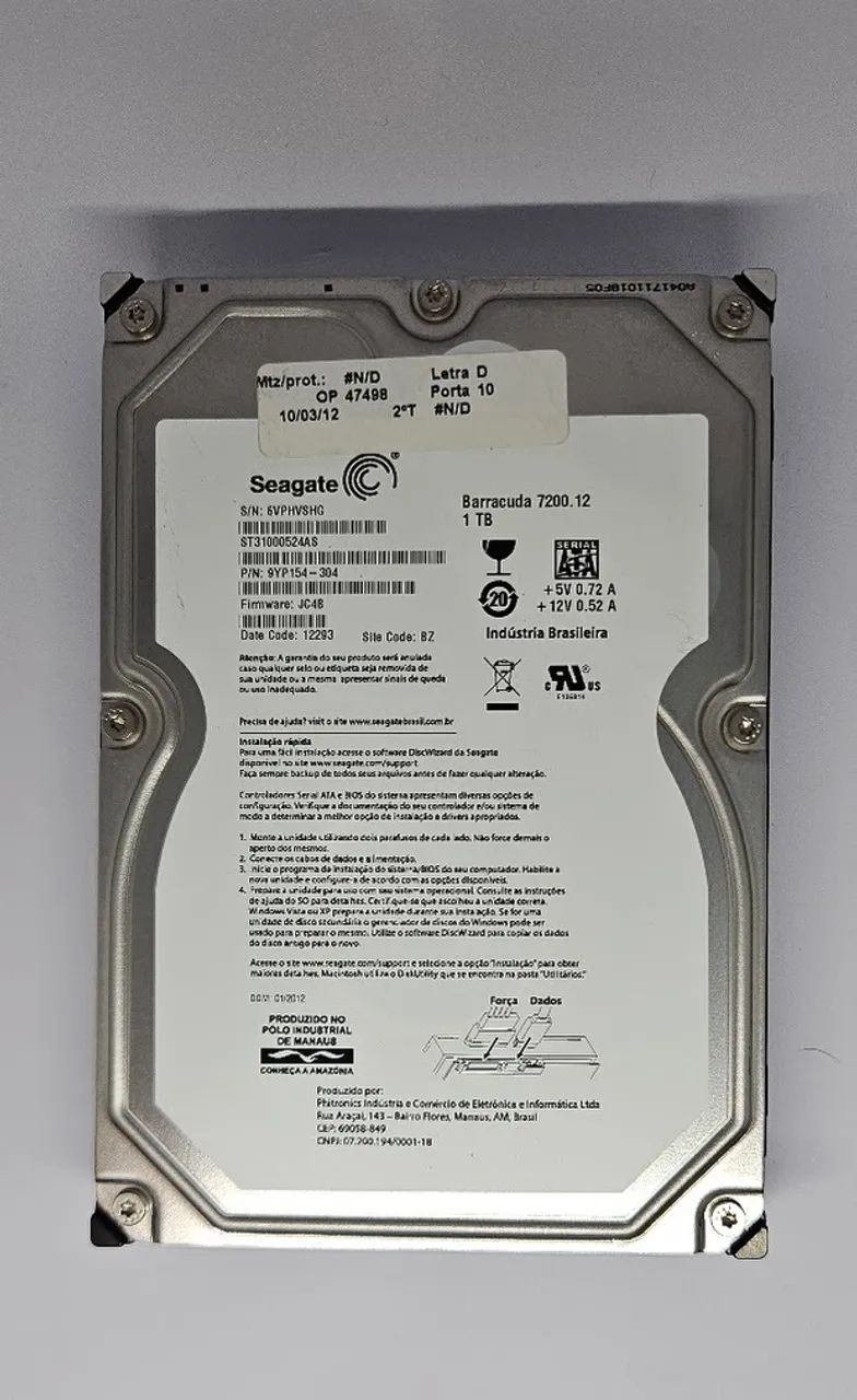 HD 1TB 7200 RPM SATA 3,5" Seagate - Usado