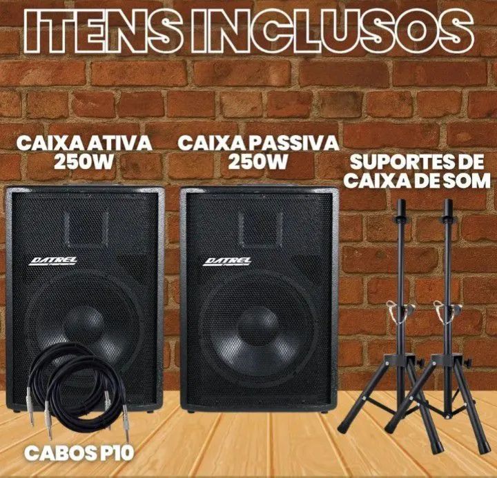 Kit 2 caixas de som Ativa e Passiva profissional 500w 12 Polegadas DATREL - Foto 2