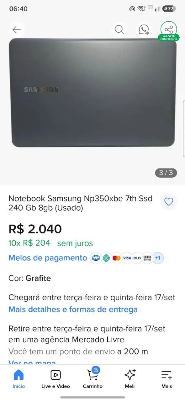 Nootbook core i5 samsung