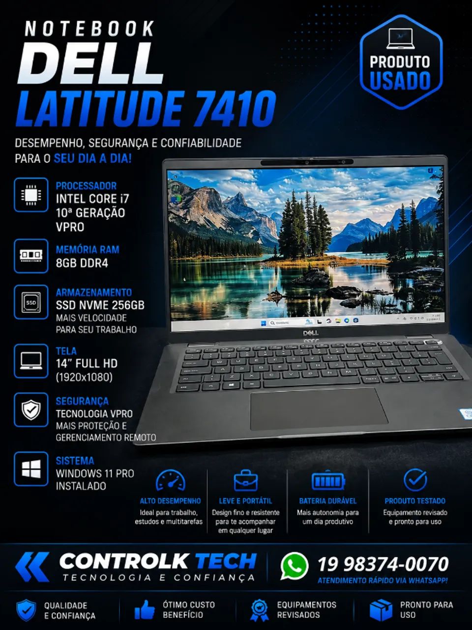 Notebook Dell Latitude 7410 i7 10° VPRO /8GB RAM/ NVME 256GB / Sensor Digital