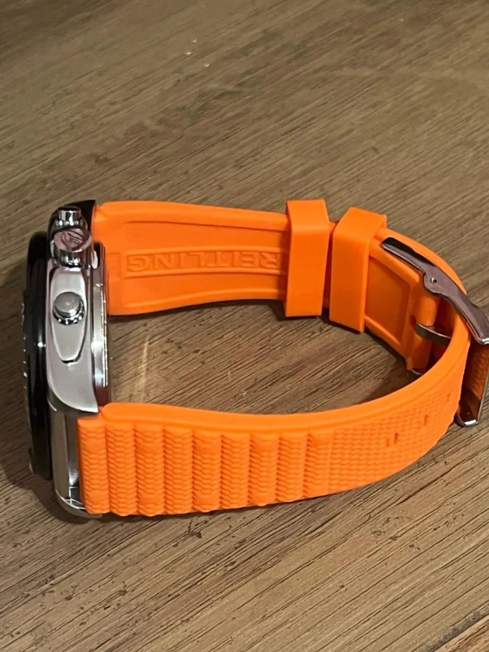 Relógio Masculino Breitling Cronógrafo Pulseira silicone laranja - Foto 6