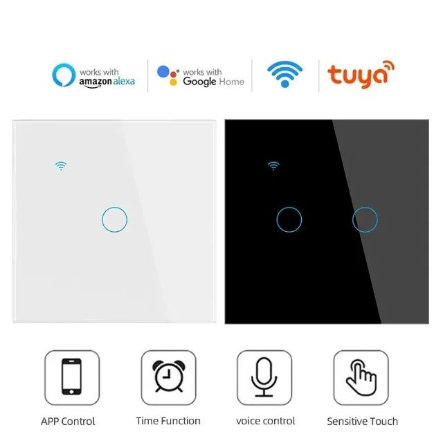 Interruptor Inteligente 2 Canais de Toque Sem Fio Neutro Alexa Google Home Smart COD-AM592