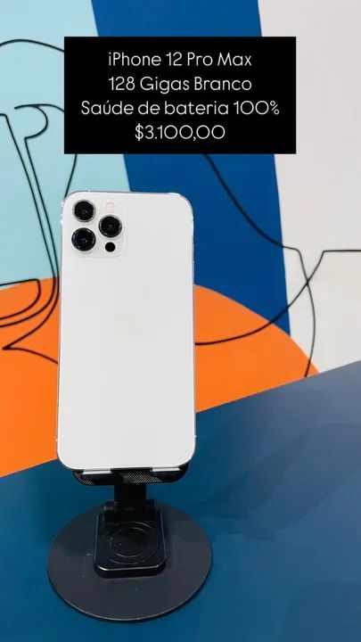 iPhone 12 Pro Max 128GB Na cor Branco Saúde de bateria 100% | Loja