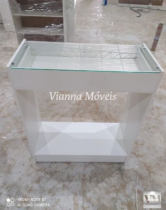 Balcão Cabideiro Vidro Superior e Gaveta - MDF - NOVO - Foto 3