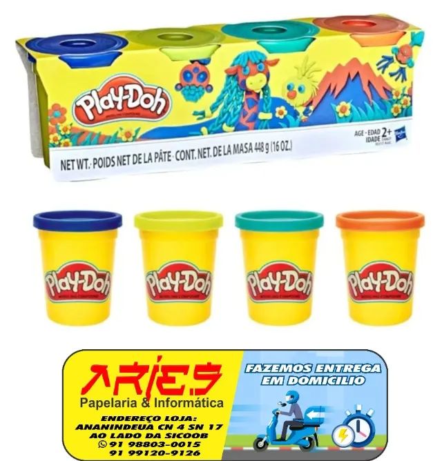 KIT MASSA MODELAR 4 POTES PLAY-DOH HASBRO E4867 448 GRAMAS