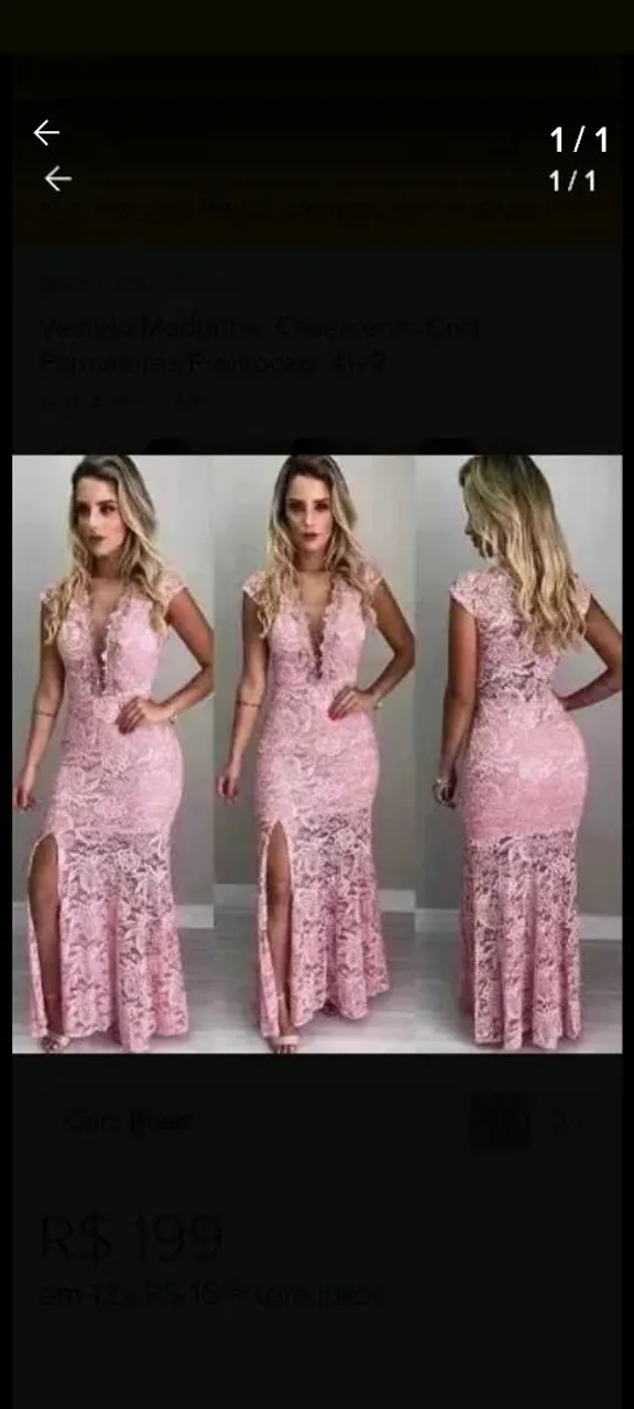 Vestido de renda rosa com fenda