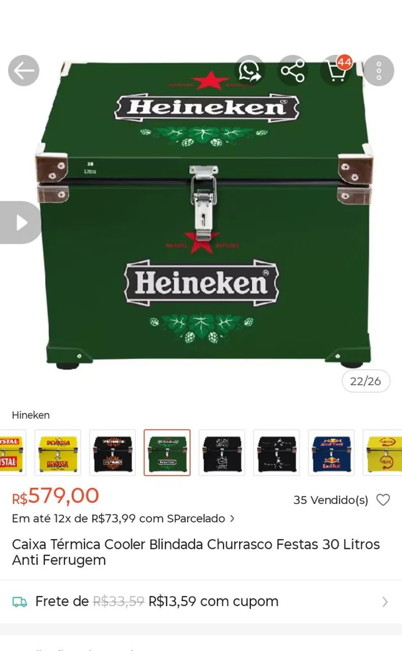 Cooler Térmica Heineken 30 Litros - Churrasco, Festa e Camping