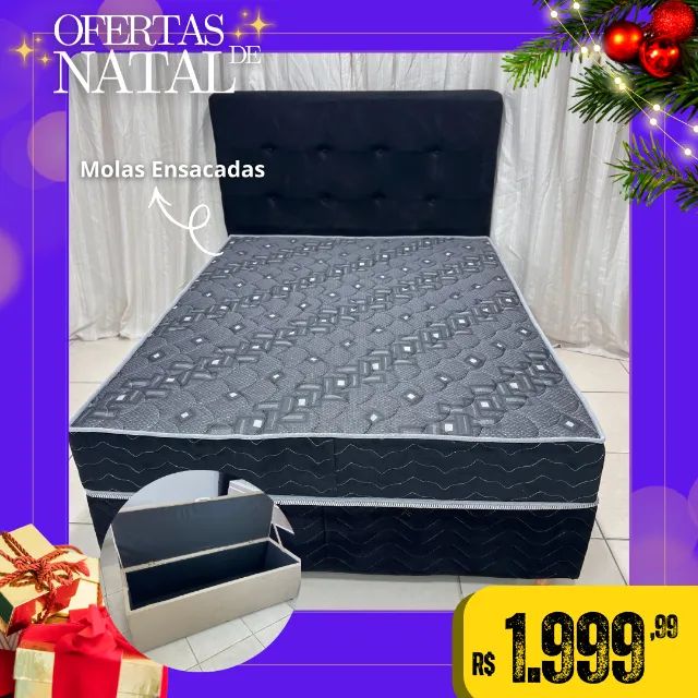 Baú Recamier + Cama Box + Cabeceira (Colchão Molas Ensacadas)