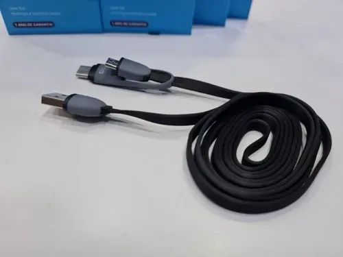 Cabo Type C E Micro Usb 1,5M Preto Multilaser 2 Em 1 Com Adaptador v8 1 Ano Garantia Nf