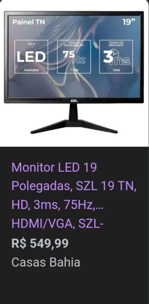 Monitor Gamer - 75Hz - SZL  - Foto 2