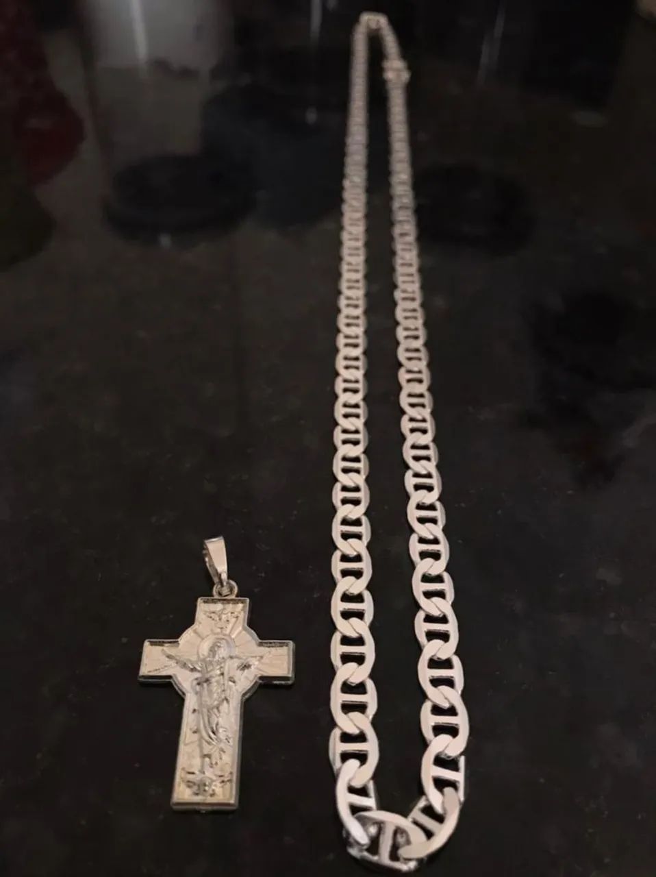 Corrente e Cruz de Prata