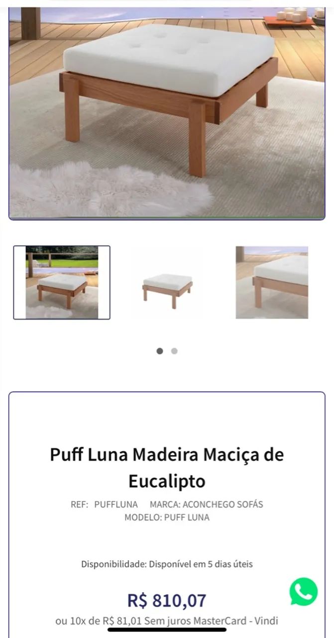 Puff de Madeira com assento em acquablock  - Foto 2