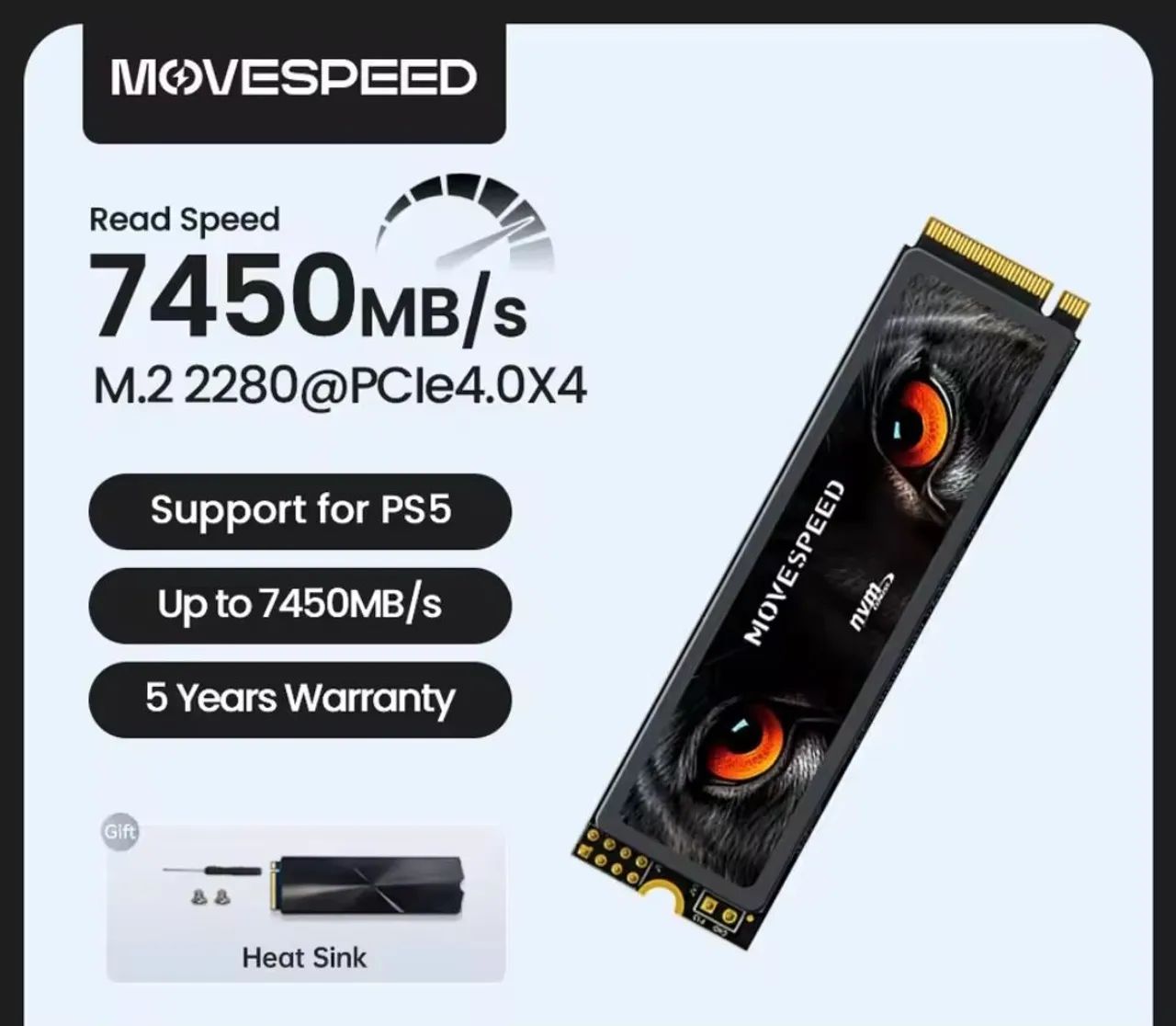 SSD NVMe M.2 2280 7450MB/s PCIe 4.0x4 - MOVESPEED