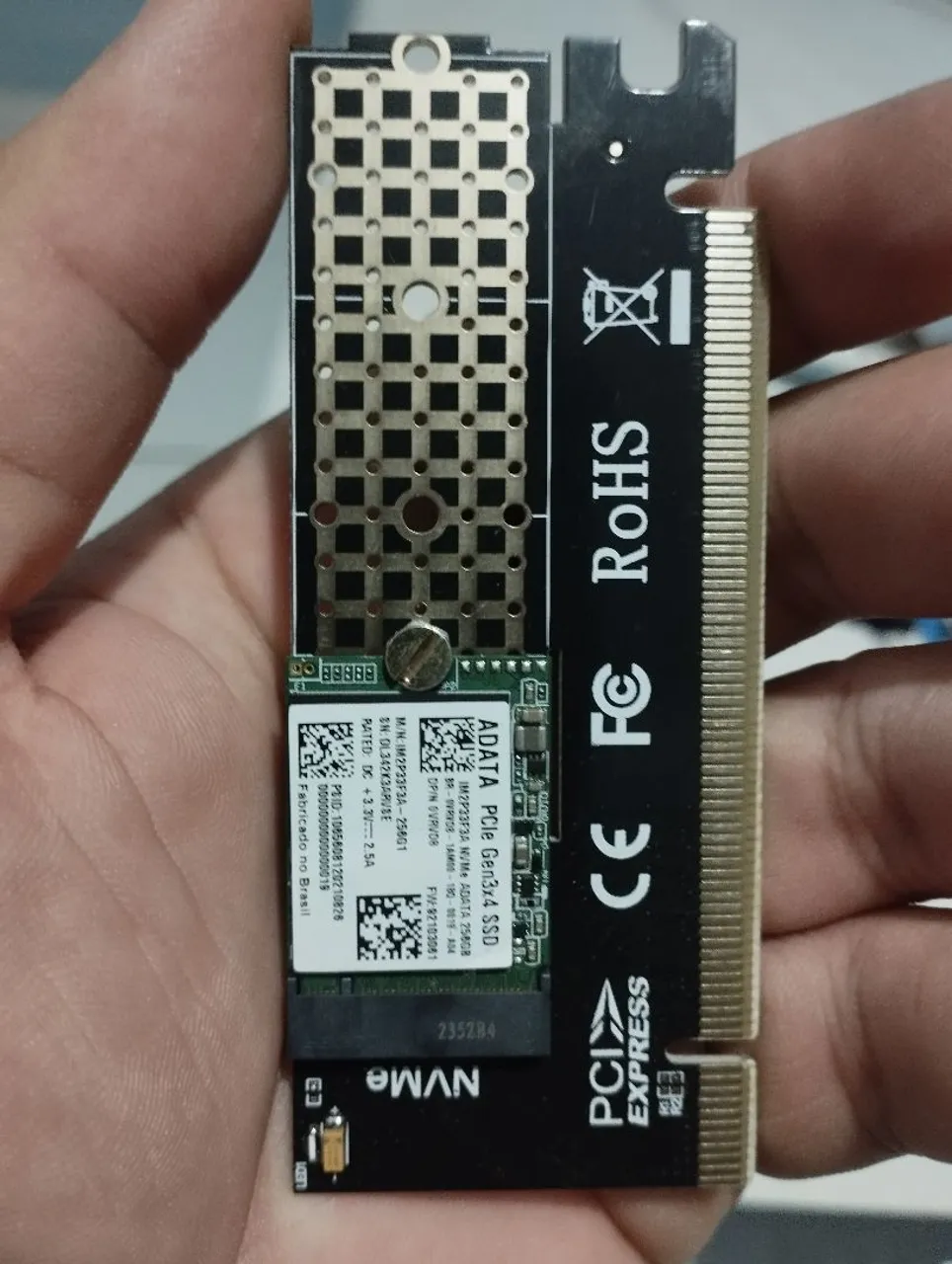 SSD NVMe ADATA 256gb com adaptador PCIe x16