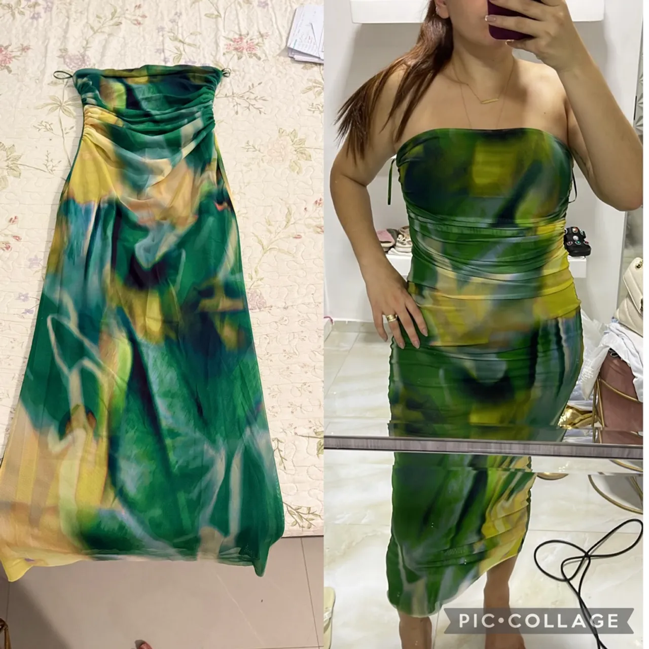 Vestido Tubinho Estampado Tie Dye de tule