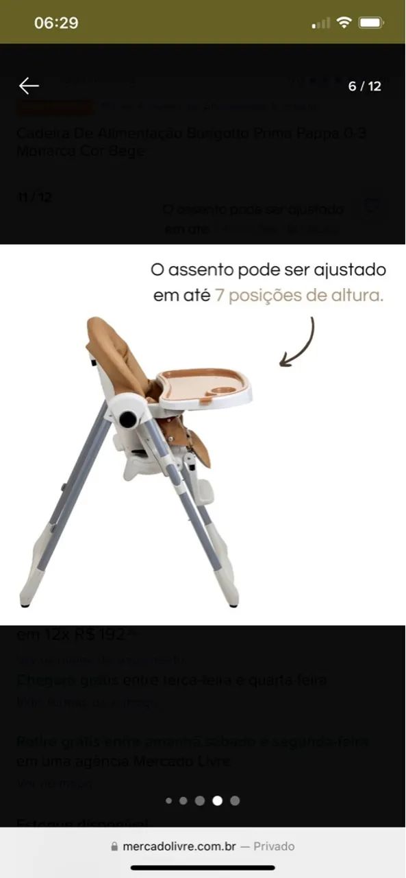 Cadeira de Alimentação Burigotto Prima Pappa 0-3 Monarca Bege - Foto 3
