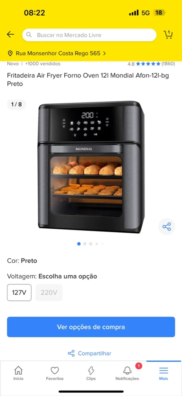 Fritadeira Air Fryer Forno Oven 12l Mondial Afon-12l-bg Preto