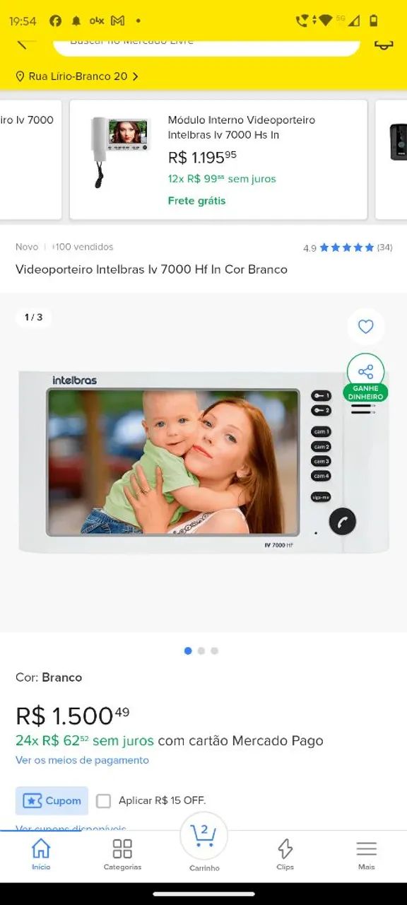 Vídeo porteiro Intelbras IV 7000, tela color 7" polegadas  - Foto 3