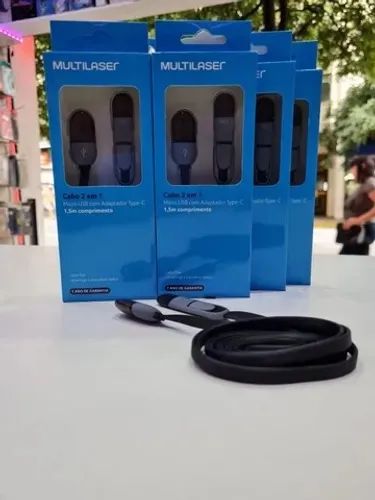 Cabo Type C E Micro Usb 1,5M Preto Multilaser 2 Em 1 Com Adaptador v8 1 Ano Garantia Nf - Foto 3