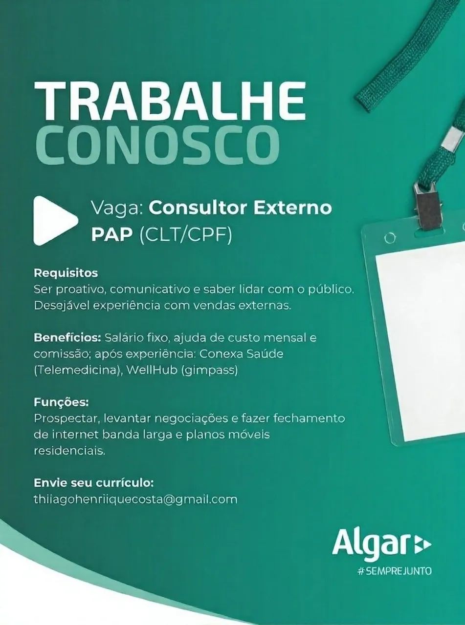VENDEDOR(A) EXTERNO(A) (PAP) ALGAR