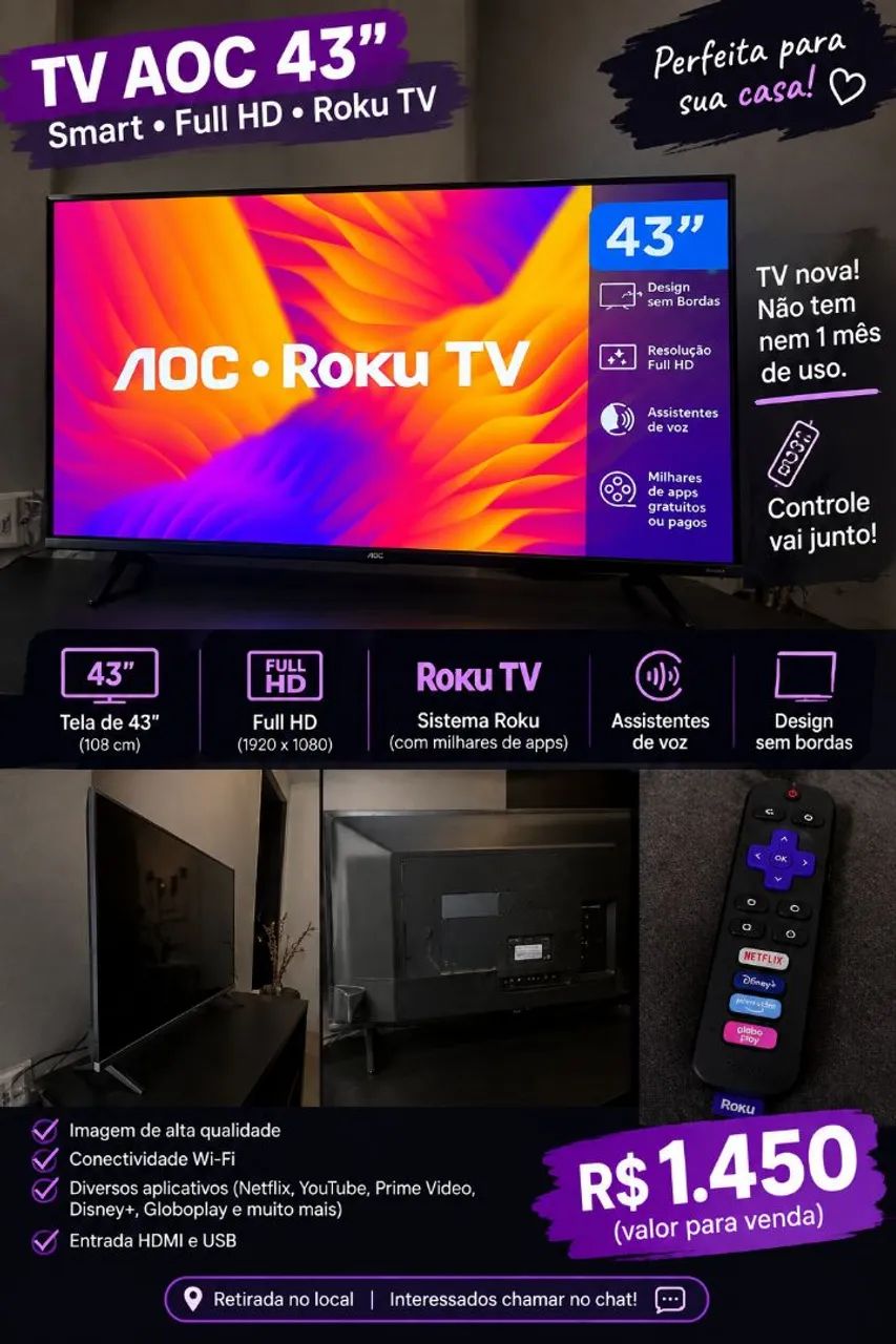 Experimente entretenimento imersivo com esta TV AOC de 43 polegadas.