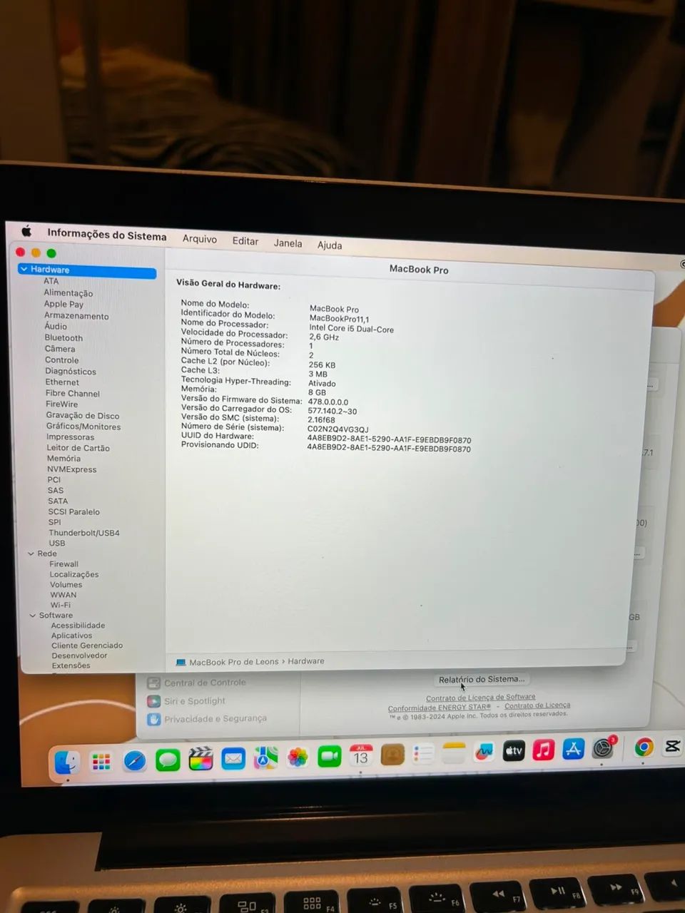 Macbook pro 13 2014 i5 zerado