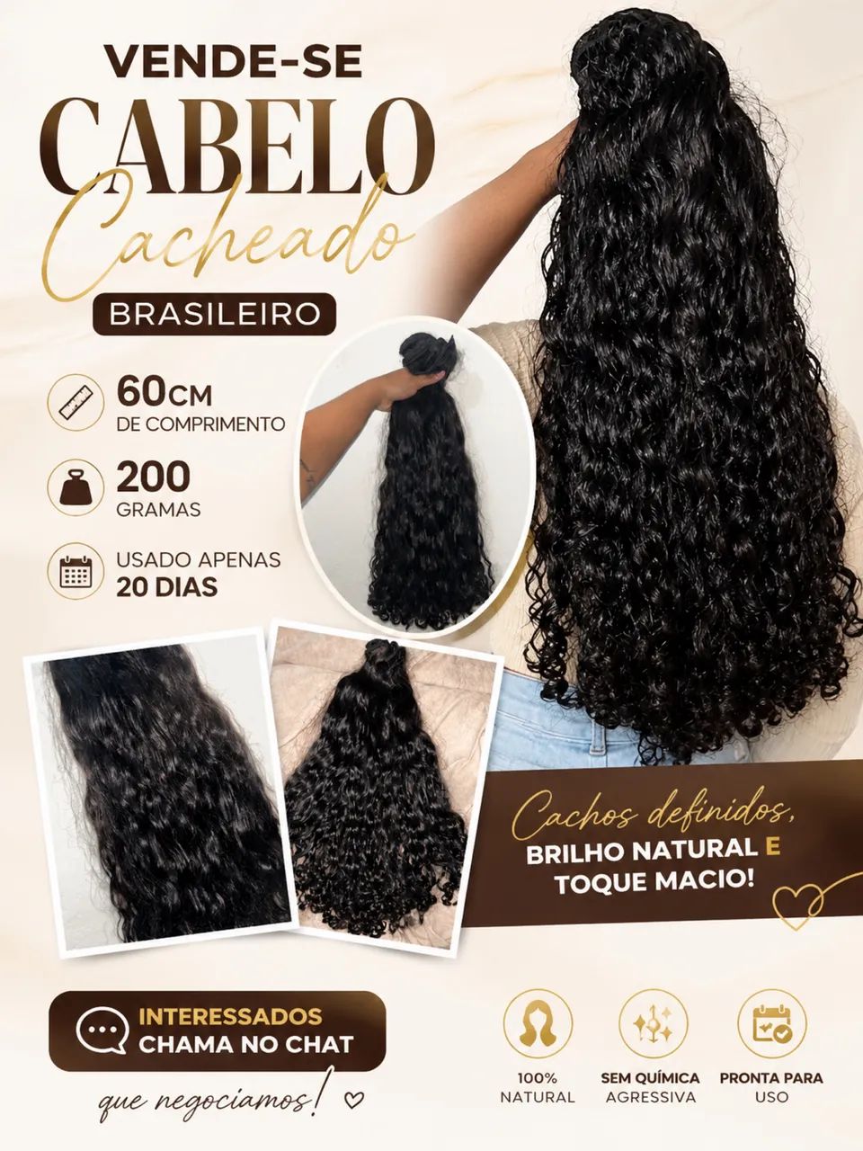 Cabelo cacheado 60cm 200gramas