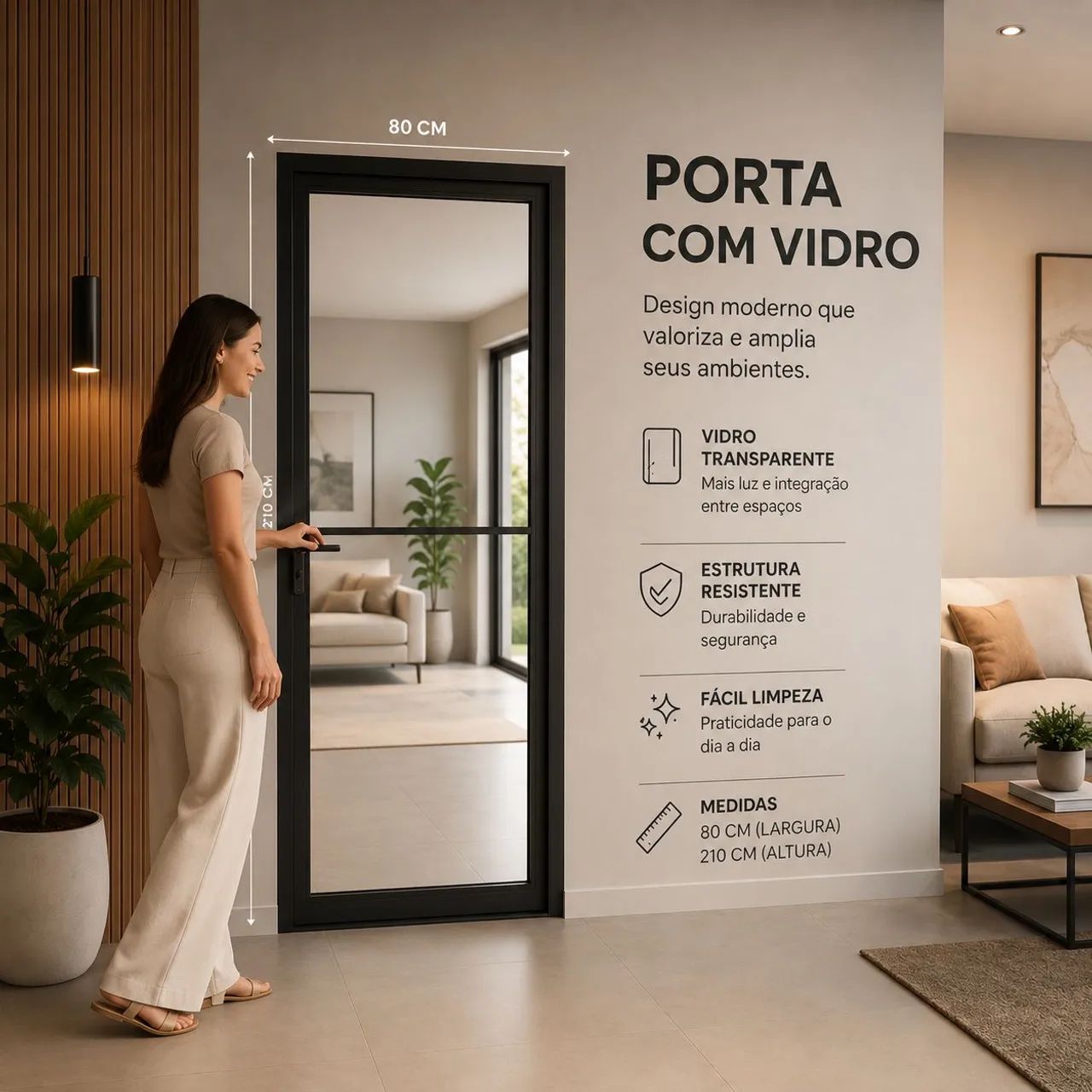 PORTA COM VIDRO PRETA 80x210 | LINHA PREMIUM | DIRETO DA FÁBRICA - Foto 2