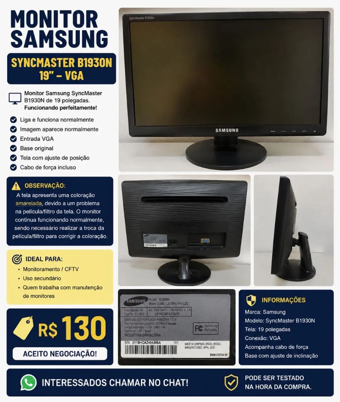 Monitor Samsung SyncMaster B1930N de 19 polegadas - Foto 4