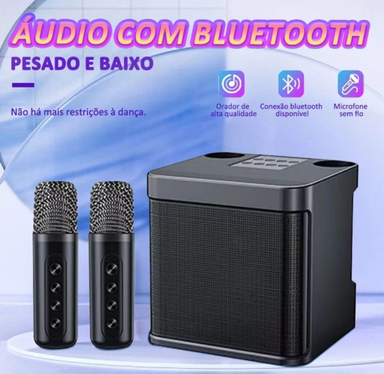 Caixa de som portátil karaokê com 2 microfones sem fio  - Foto 2