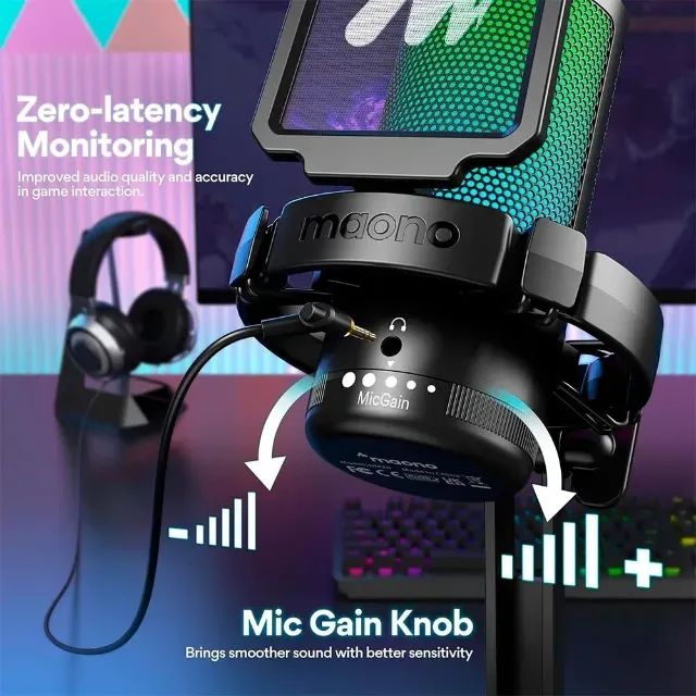 Microfone Gamer Maono DGM20, RGB, USB, PC, PS4, PS5 e MAC OS, Com Suporte, Preto - WZetta - Foto 3