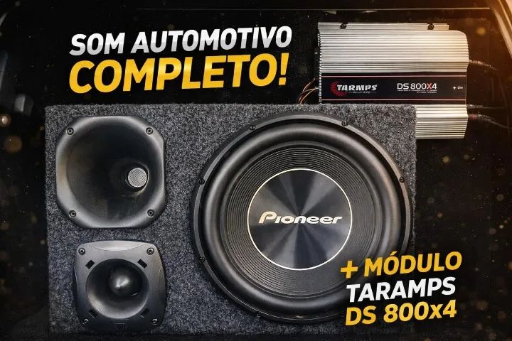 Caixa de Som Automotiva + Módulo Taramps DS 800x4 - Som Forte