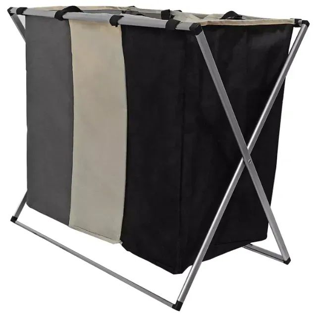 Cesto De Roupa Suja Organizador 3 Divisórias Dobrável - 65 x 40 x 60cm - E035994 - Foto 6