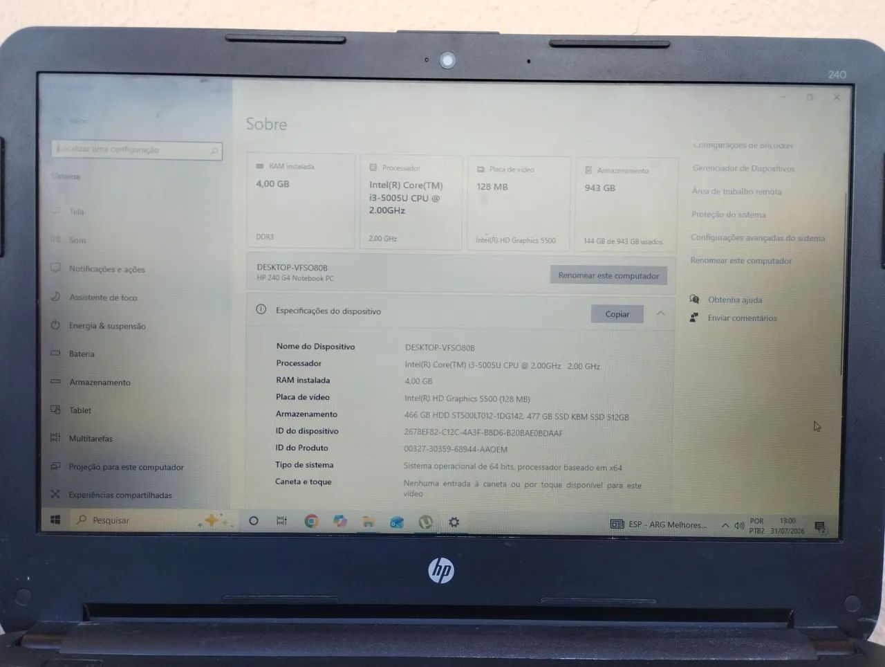 Notebook HP 240 G4 | i3 | SSD 512 GB + HD 500 GB | Funcionando Perfeitamente - Foto 3