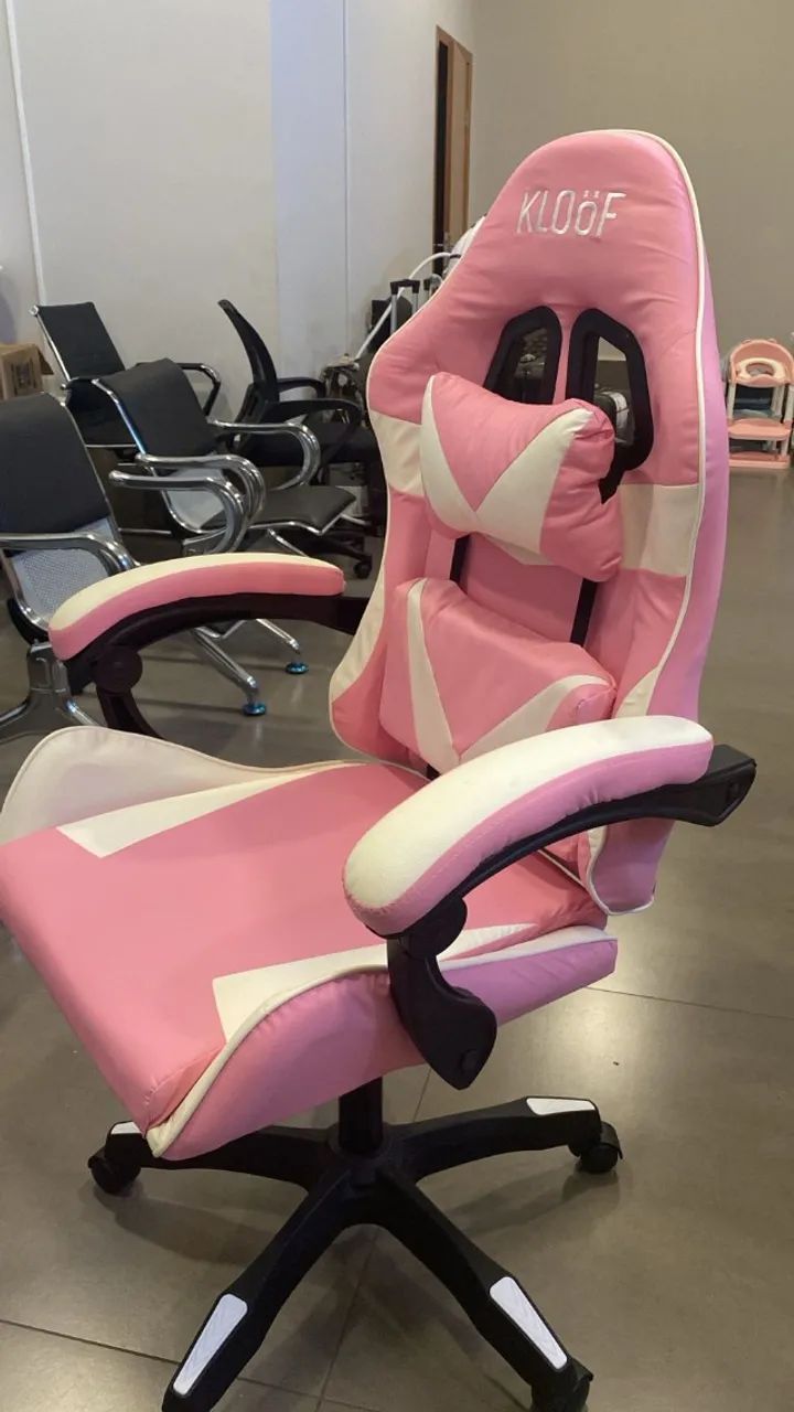 Cadeira Giratória Gamer Rosa com Branco - Foto 2