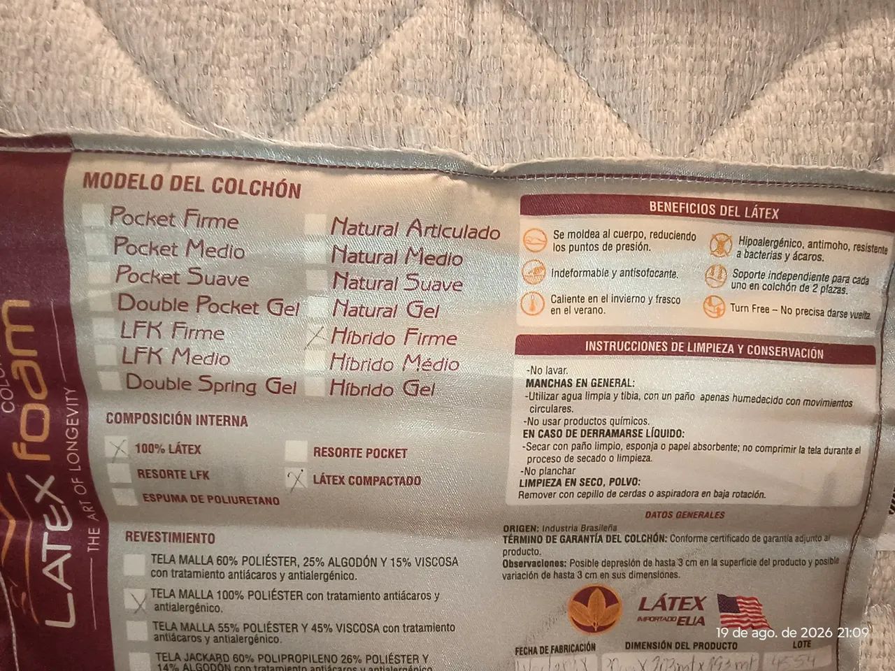 Colchão king 100% latex