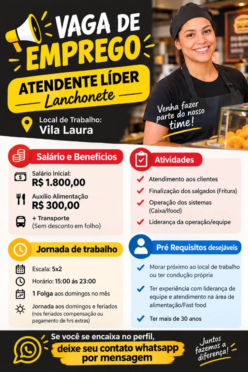 Atendente Líder - Lanchonete 