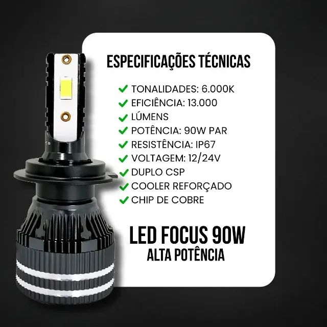 Lâmpada Led H1 Rayx Focus 90w 13000 Lumens 6000k - Peças para