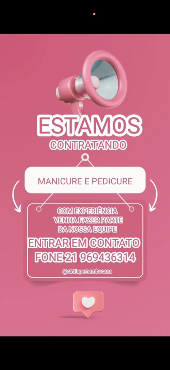 Estou contratando manicure e pedicure