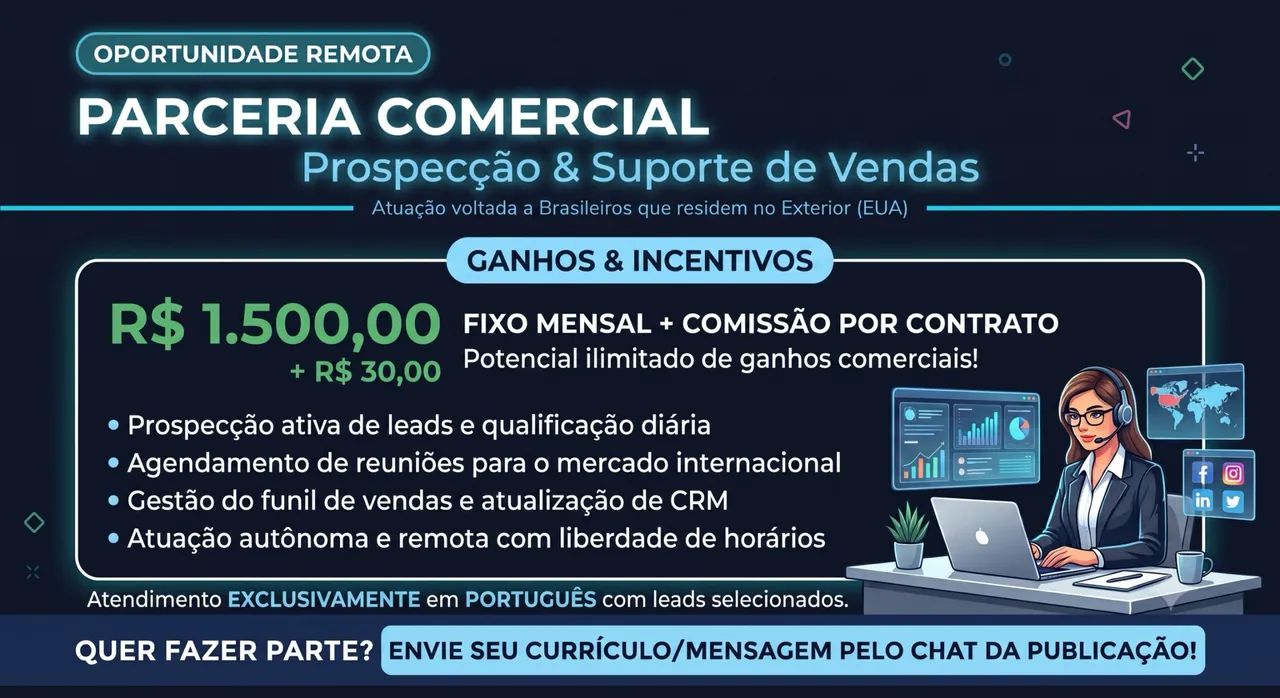 ? OPORTUNIDADE: ASSISTENTE COMERCIAL (HOME OFFICE / 100% REMOTO) ?